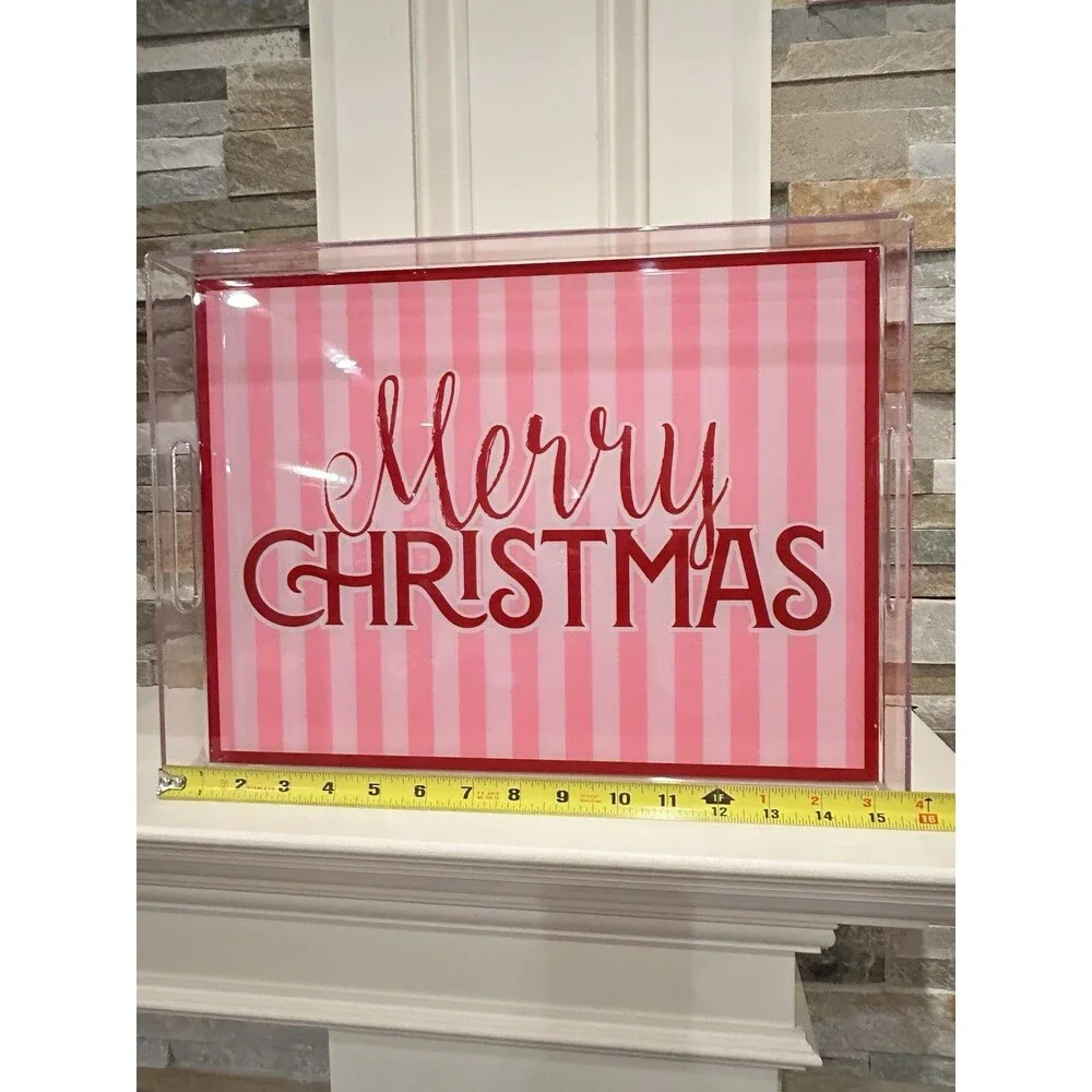 Ashland Berry Jolly Christmas Tray Pink Red White Plastic Glossy 16x11x1.5”